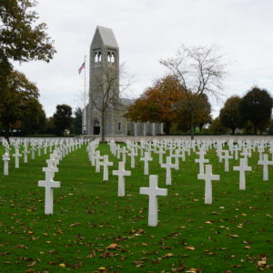 Markers and Chapel at Brittany American Cemetery