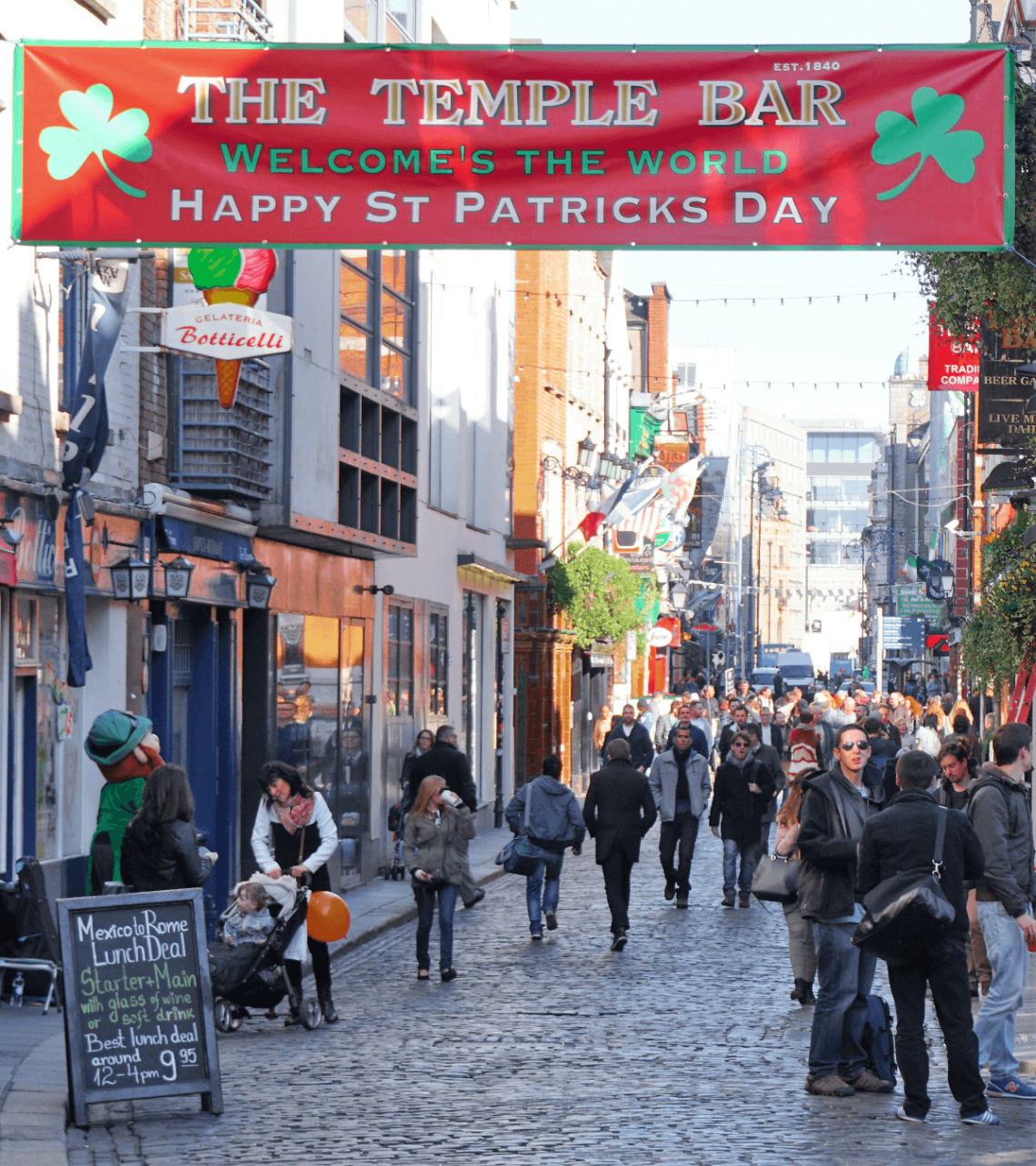 St. Patrick's Day on the streets of Dublin at The Temple Bar