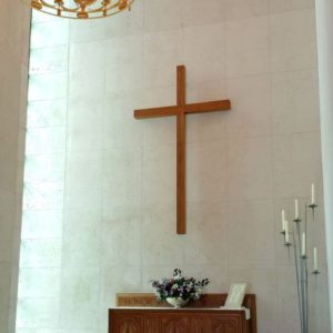 Altar and light inside the Chapel at Netherlands American Cemetery