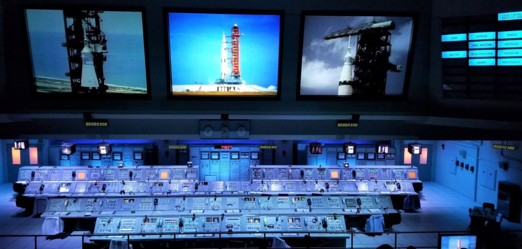 inside the firing room theater in the Saturn 5 building at Kennedy Space Center