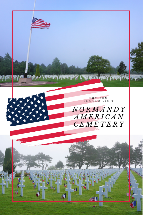 Normandy American Cemetery graves with american flag