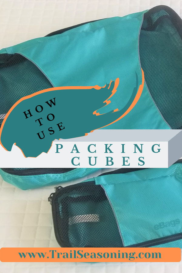 teal packing cubes with overlay with how to use packing cubes