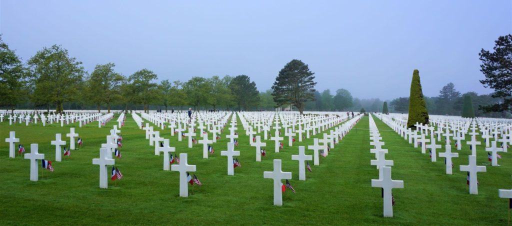 latin crosses grave markers at Normandy American Cemetery