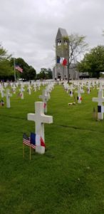 Crosses with American and French Flags at Brittany American Cemetery